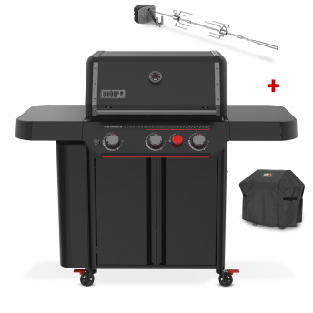 Weber Gasgrill Genesis E-330WR, Stealth Edition, inklusive Drehspieß u. Abdeckhaube