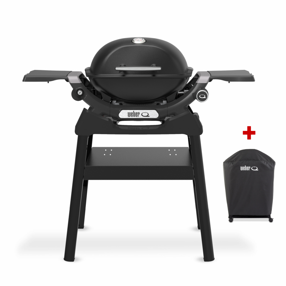 Weber Gasgrill Q 1200N mit Stand, Black, inklusive Abdeckhaube
