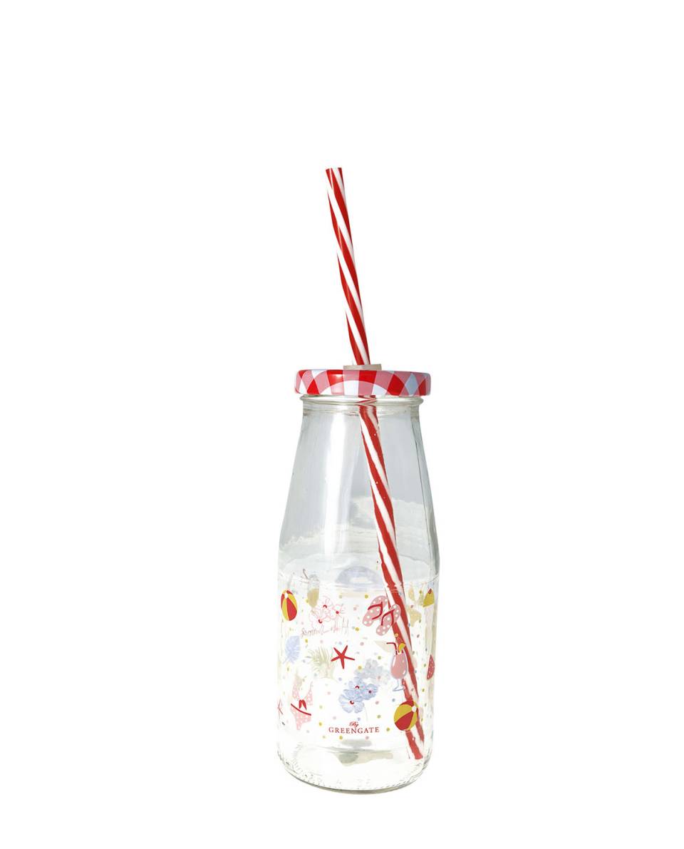 Lula Glasflasche mit Strohhalm white 