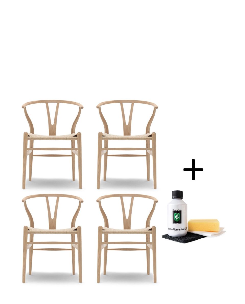 Stuhl CH24 Wishbone Chair Set Eiche weiß geölt inkl. gratis Holzpflegeset 