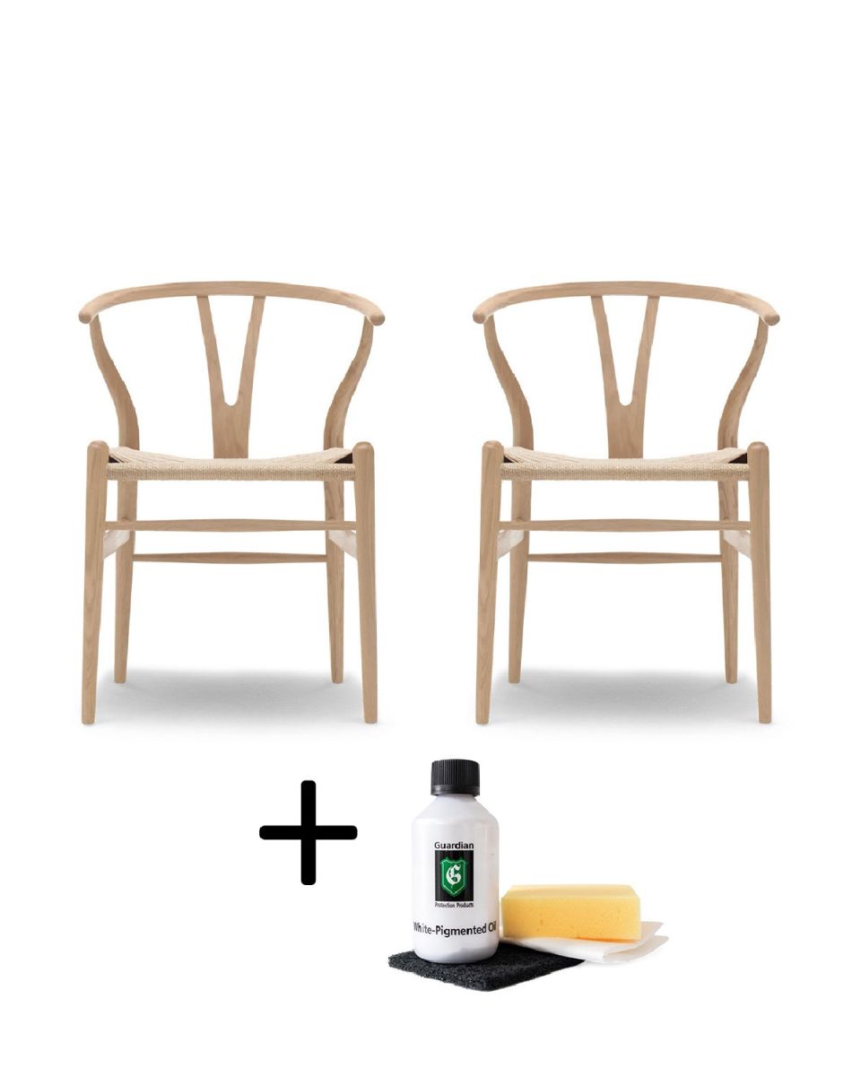 Stuhl CH24 Wishbone Chair Set Eiche weiß geölt inkl. Holzpflegeset 