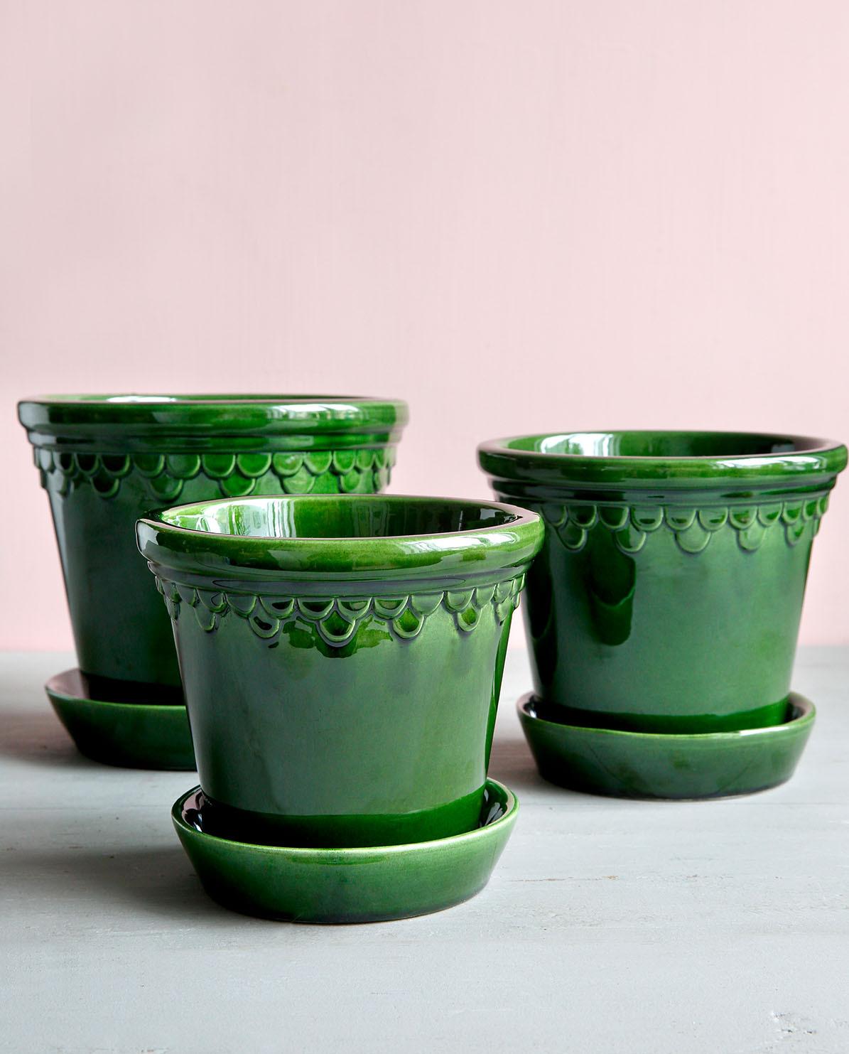 Blumentopf The Københavner Glazed Pot inkl. Untersetzer emerald green ⌀ 16  cm von Bergs Potter kaufen