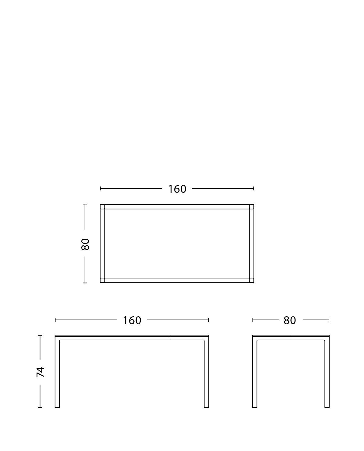 Tisch T12 powder coated aluminium 160 cm L