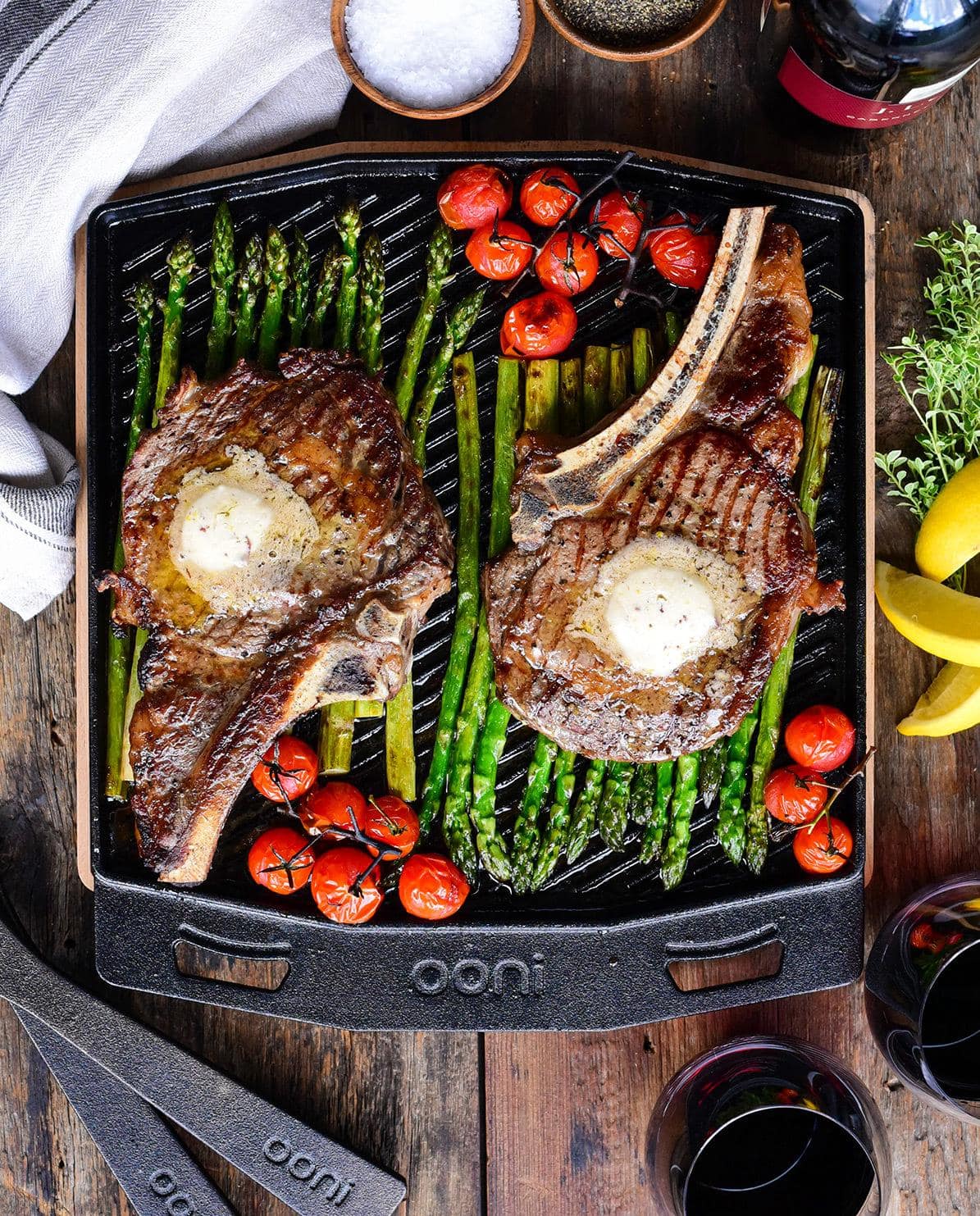 Grillpfanne aus Gusseisen doppelseitig Holz One Size