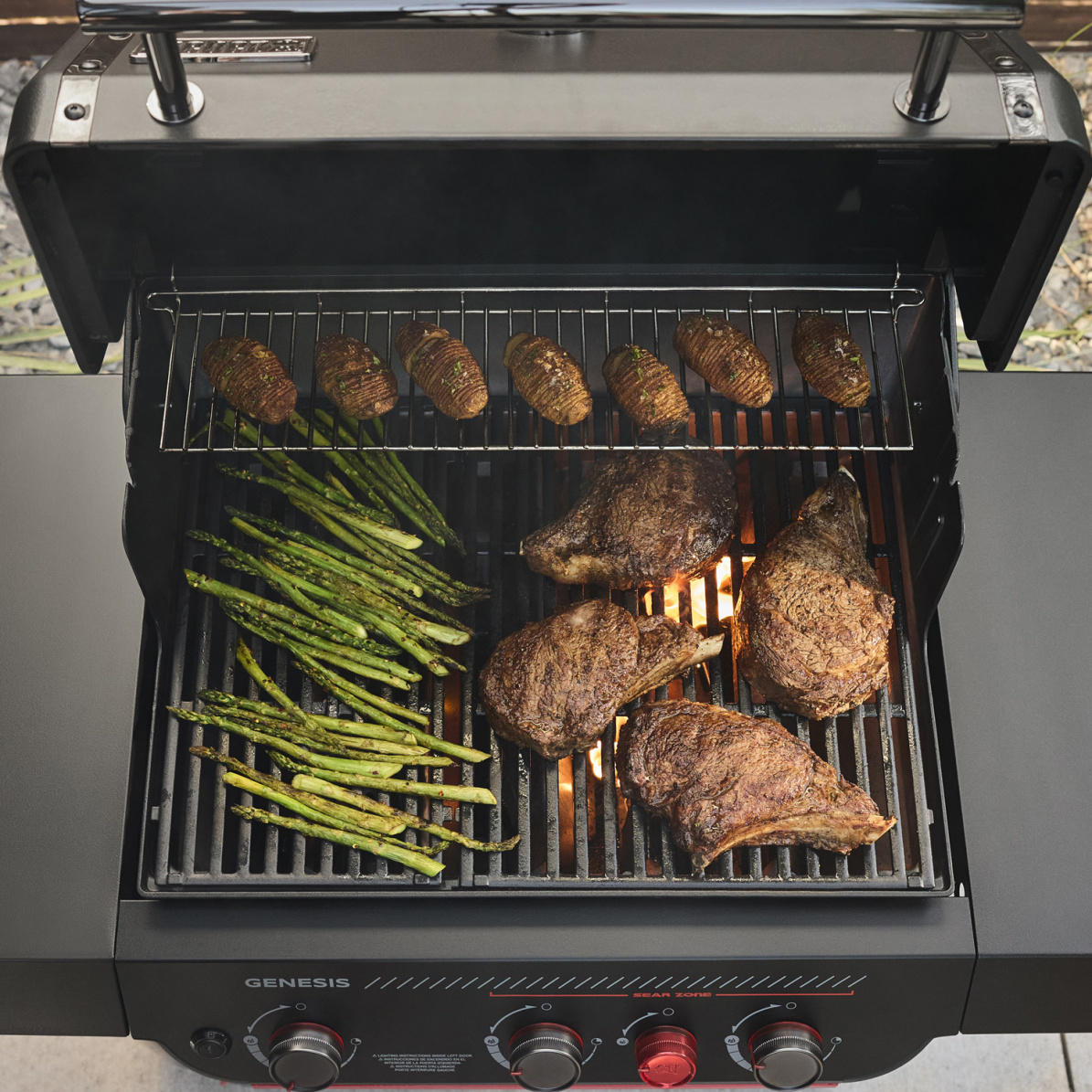 Weber Gasgrill Genesis E-330WR, Stealth Edition, inklusive Drehspieß u. Abdeckhaube